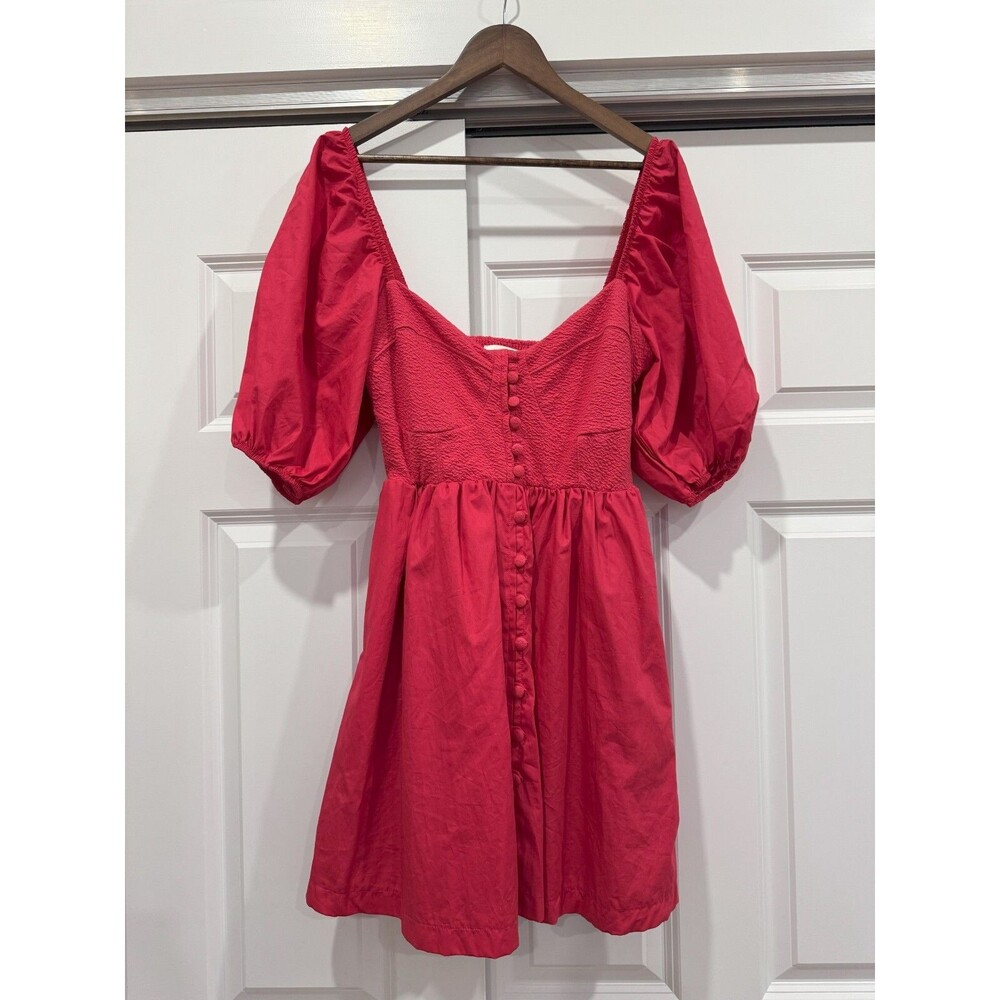 Maeve Anthropologie Womens M Red Puff Babydoll Smocked Sweetheart Corset Dress